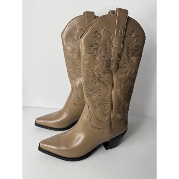 Free People Jeffrey Campbell Dagget Western Boots Leather Dark Taupe Size 8 NIB - Picture 4 of 6